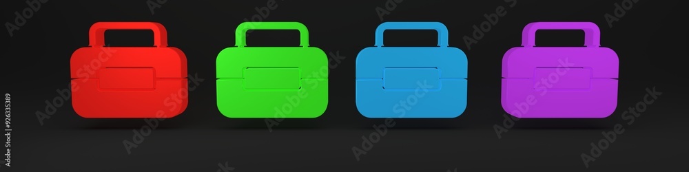 Colorful Toolbox icon isolated on black background. Tool box sign. Minimalism concept. 3D render illustration Colorful Toolbox icon isolated on black background. Tool box sign. Minimalism concept. 3D render illustration