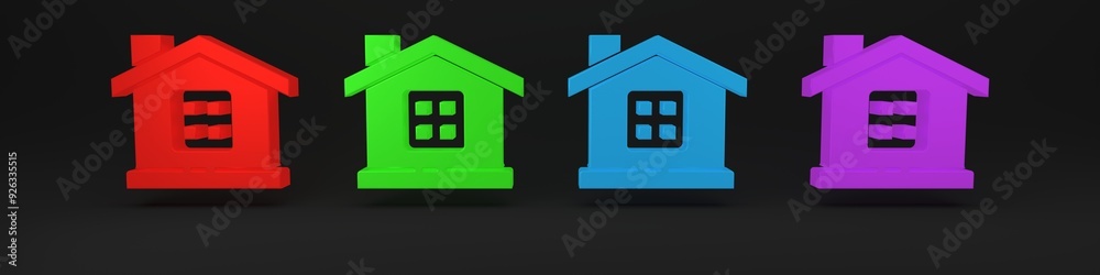 Colorful House icon isolated on black background. Home symbol. Minimalism concept. 3D render illustration Colorful House icon isolated on black background. Home symbol. Minimalism concept. 3D render illustration