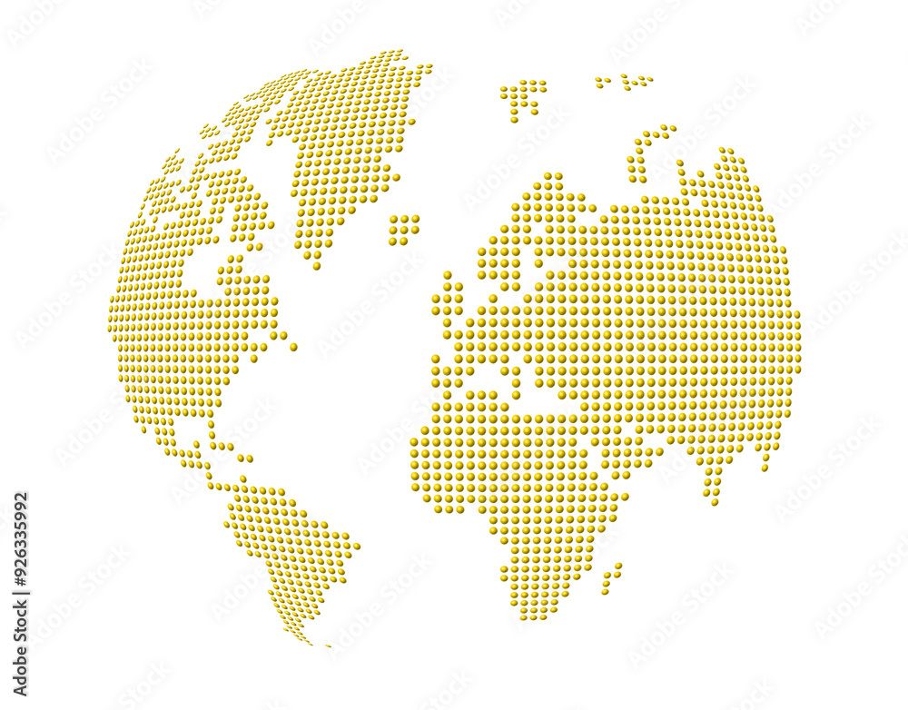 Fototapeta premium Globe, world map made of yellow dots. Isolated on transparent background