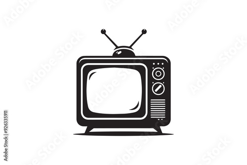 Old Analog vintage Television TV With Antennae vector silhouette illustration