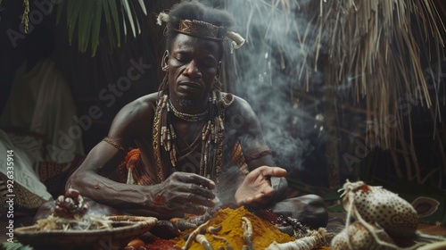 Wallpaper Mural Traditional Healer Using Venomous Animal Parts in Ritual Setting. Torontodigital.ca