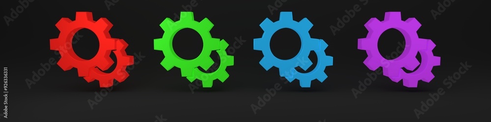 Colorful Gear icon isolated on black background. Cogwheel gear settings sign. Cog symbol. Minimalism concept. 3D render illustration Colorful Gear icon isolated on black background. Cogwheel gear settings sign. Cog symbol. Minimalism concept. 3D render illustration