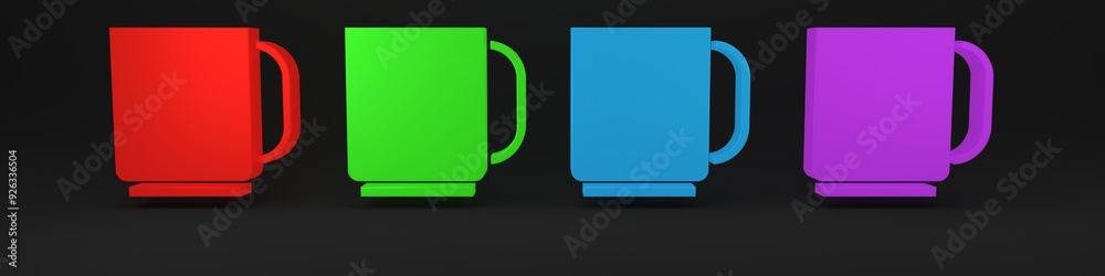 Colorful Coffee cup icon isolated on black background. Tea cup. Hot drink coffee. Minimalism concept. 3D render illustration Colorful Coffee cup icon isolated on black background. Tea cup. Hot drink coffee. Minimalism concept. 3D render illustration