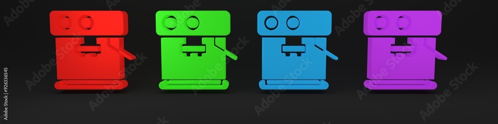 Colorful Coffee machine icon isolated on black background. Minimalism concept. 3D render illustration Colorful Coffee machine icon isolated on black background. Minimalism concept. 3D render illustration