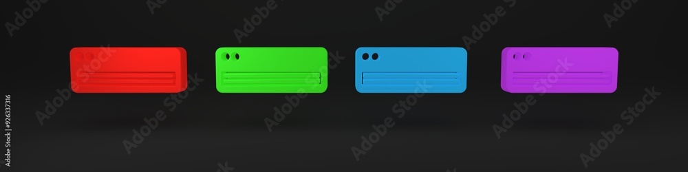 Colorful Air conditioner icon isolated on black background. Split system air conditioning. Cool and cold climate control system. Minimalism concept. 3D render illustration Colorful Air conditioner icon isolated on black background. Split system air conditioning. Cool and cold climate control system. Minimalism concept. 3D render illustration