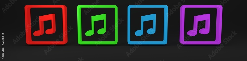Colorful Music note, tone icon isolated on black background. Minimalism concept. 3D render illustration Colorful Music note, tone icon isolated on black background. Minimalism concept. 3D render illustration