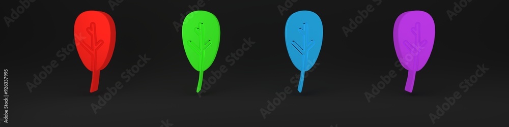 Colorful Leaf icon isolated on black background. Leaves sign. Fresh natural product symbol. Minimalism concept. 3D render illustration Colorful Leaf icon isolated on black background. Leaves sign. Fresh natural product symbol. Minimalism concept. 3D render illustration
