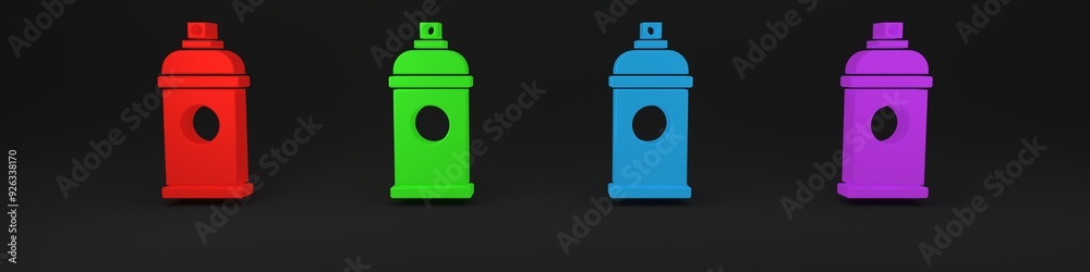 Colorful Paint spray can icon isolated on black background. Minimalism concept. 3D render illustration Colorful Paint spray can icon isolated on black background. Minimalism concept. 3D render illustration