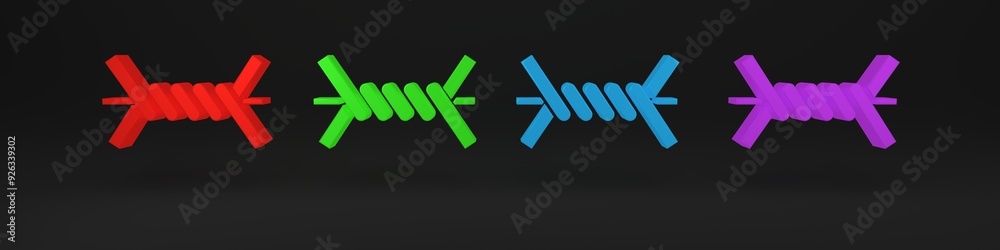 Colorful Barbed wire icon isolated on black background. Minimalism concept. 3D render illustration Colorful Barbed wire icon isolated on black background. Minimalism concept. 3D render illustration