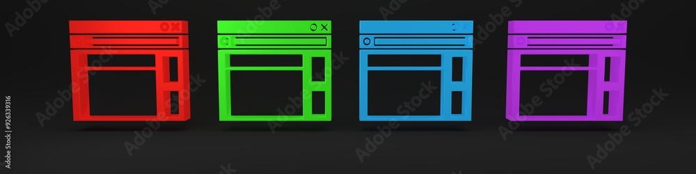 Colorful Website template icon isolated on black background. Internet communication protocol. Minimalism concept. 3D render illustration Colorful Website template icon isolated on black background. Internet communication protocol. Minimalism concept. 3D render illustration