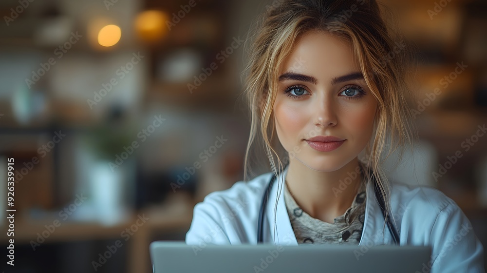 young female doctor reviews patient health reports on laptop while seated in a modern minimalist office. healthcare and medical consulting, digital health records young female doctor reviews patient health reports on laptop while seated in a modern minimalist office. healthcare and medical consulting, digital health records