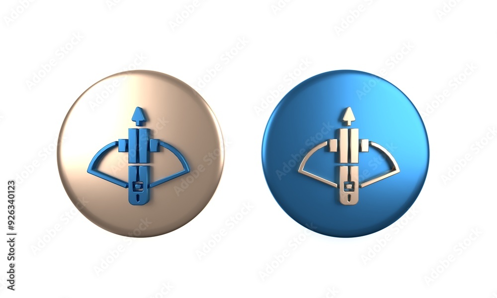 Colorful Battle crossbow with arrow icon isolated on white background. Circle button. 3D render illustration Colorful Battle crossbow with arrow icon isolated on white background. Circle button. 3D render illustration