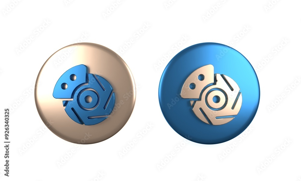 Colorful Car brake disk with caliper icon isolated on white background. Circle button. 3D render illustration Colorful Car brake disk with caliper icon isolated on white background. Circle button. 3D render illustration