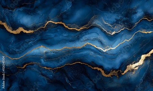 Abstract Blue and Gold Swirling Marble Pattern