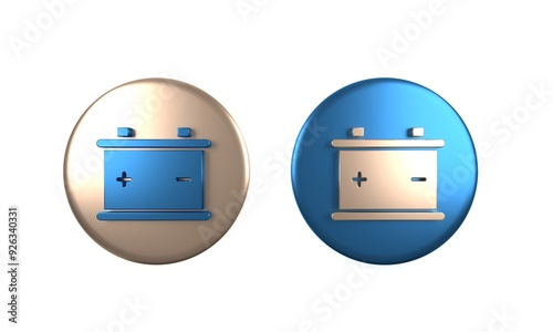 Colorful Car battery icon isolated on white background. Accumulator battery energy power and electricity accumulator battery. Circle button. 3D render illustration