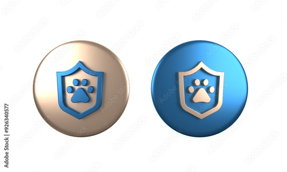 Colorful Animal health insurance icon isolated on white background. Pet protection concept. Dog or cat paw print. Circle button. 3D render illustration Colorful Animal health insurance icon isolated on white background. Pet protection concept. Dog or cat paw print. Circle button. 3D render illustration