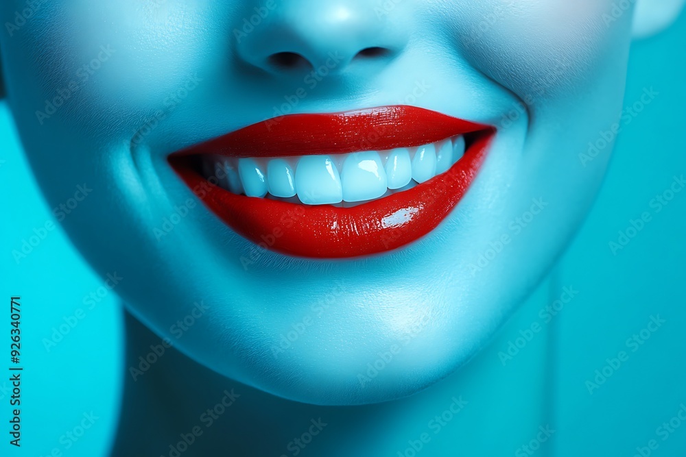 Close-up happy female smile with healthy white teeth, bright magenta lips make-up. Cosmetology, dentistry and beauty care. Macro of woman's smiling mouth. Beautiful smile Close-up happy female smile with healthy white teeth, bright magenta lips make-up. Cosmetology, dentistry and beauty care. Macro of woman's smiling mouth. Beautiful smile