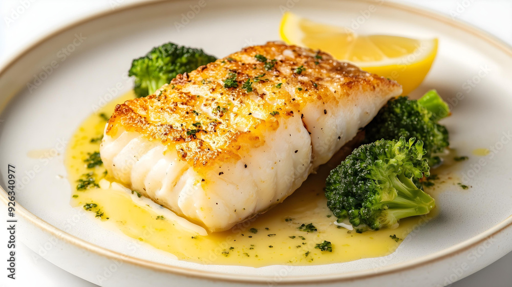 cod fillet with broccoli and lemon sauce food presentation gourmet dish main course fish recipe cod fillet with broccoli and lemon sauce food presentation gourmet dish main course fish recipe
