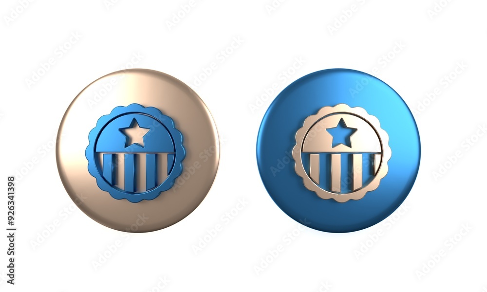 Colorful Medal with star icon isolated on white background. Winner achievement sign. Award medal. Circle button. 3D render illustration Colorful Medal with star icon isolated on white background. Winner achievement sign. Award medal. Circle button. 3D render illustration