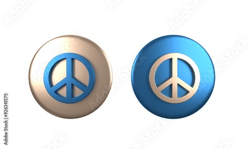 Colorful Peace icon isolated on white background. Hippie symbol of peace. Circle button. 3D render illustration