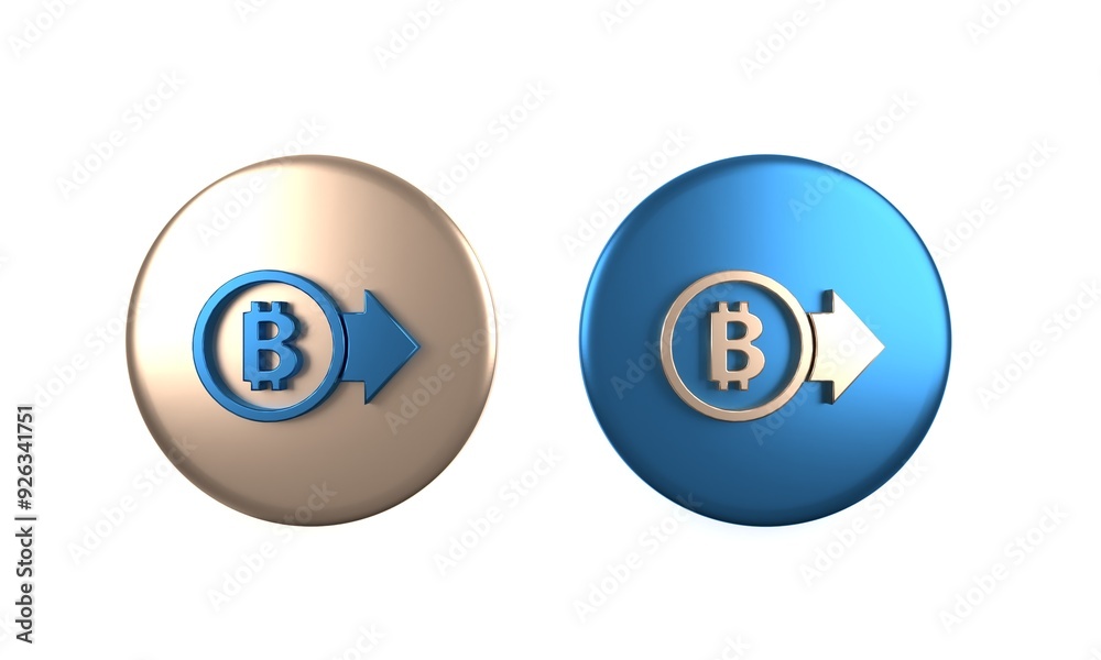 Colorful Cryptocurrency coin Bitcoin icon isolated on white background. Physical bit coin. Blockchain based secure crypto currency. Circle button. 3D render illustration Colorful Cryptocurrency coin Bitcoin icon isolated on white background. Physical bit coin. Blockchain based secure crypto currency. Circle button. 3D render illustration