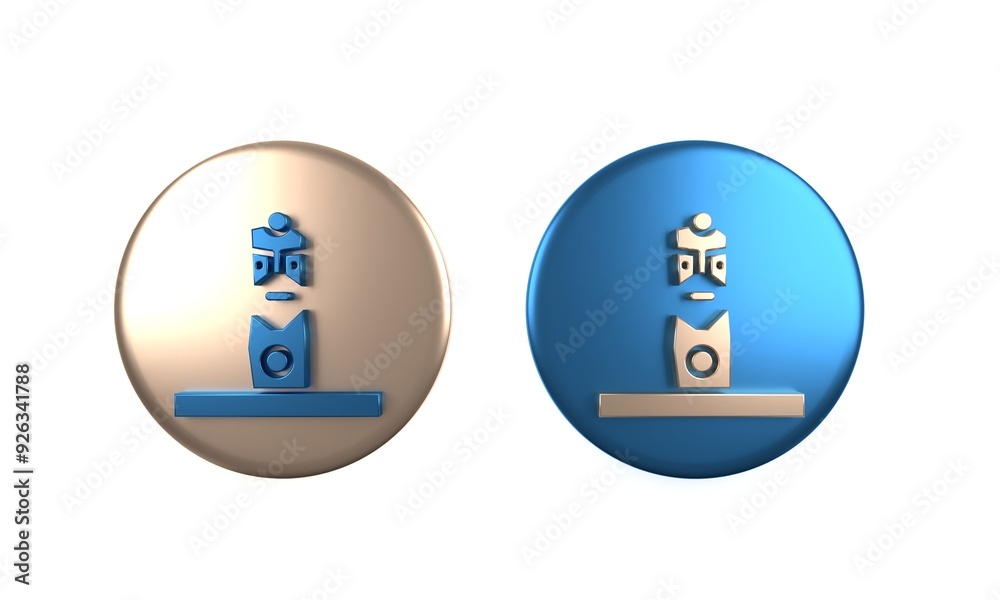 Colorful Slavic pagan idol icon isolated on white background. Antique ritual wooden idol. Circle button. 3D render illustration Colorful Slavic pagan idol icon isolated on white background. Antique ritual wooden idol. Circle button. 3D render illustration