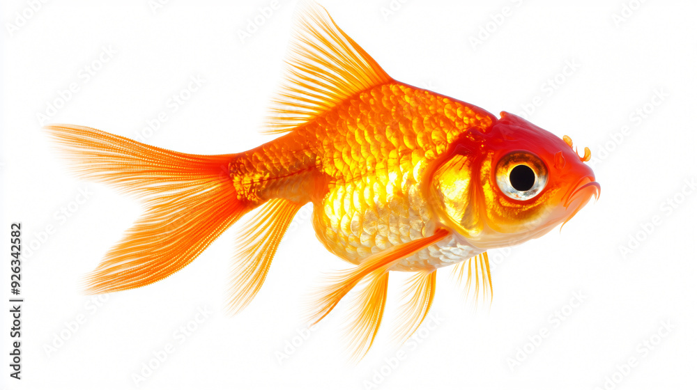 Fototapeta premium Vibrant Small Goldfish on White Background