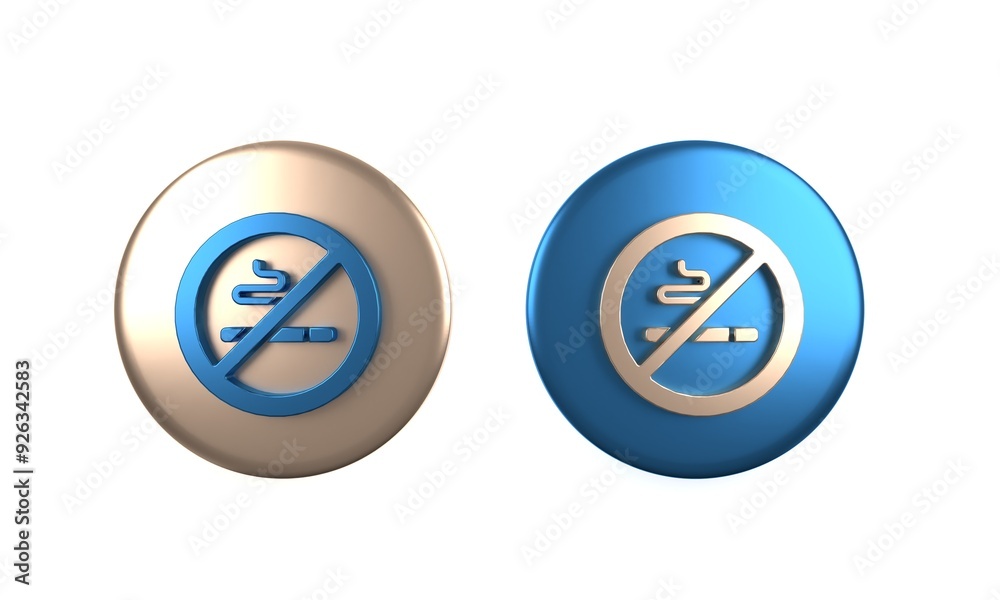 Fototapeta premium Colorful No Smoking icon isolated on white background. Cigarette symbol. Circle button. 3D render illustration