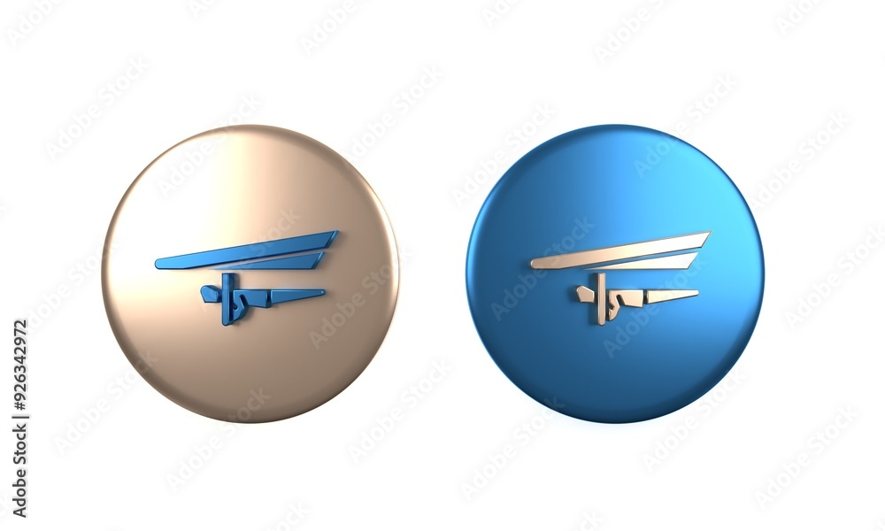 Colorful Hang glider icon isolated on white background. Extreme sport. Circle button. 3D render illustration Colorful Hang glider icon isolated on white background. Extreme sport. Circle button. 3D render illustration