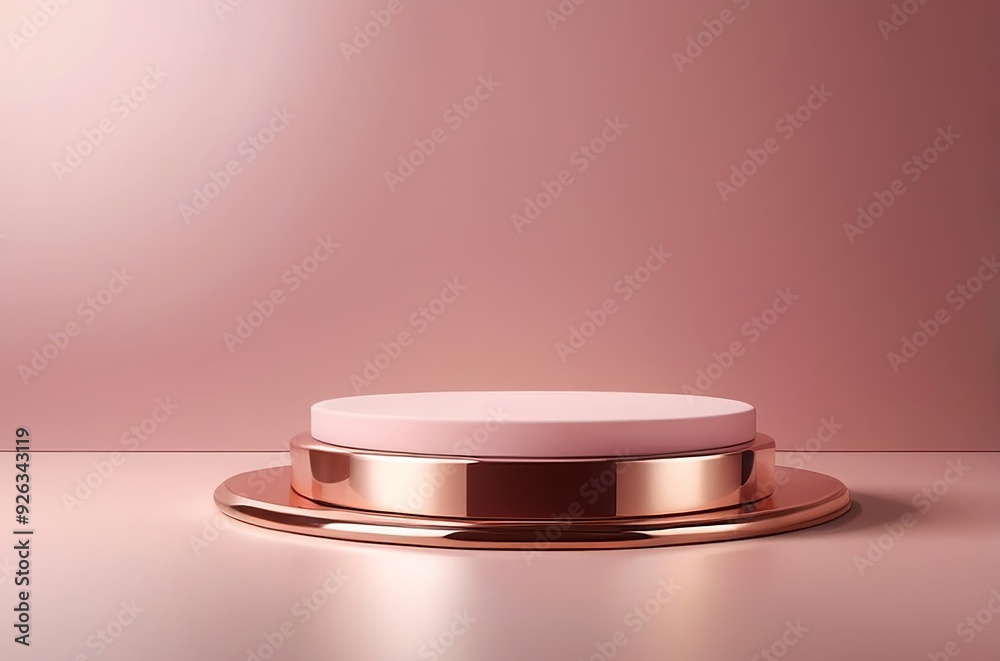 Gleaming rose gold podium with soft glowing edges, set on a warm pink background with subtle light reflections, ideal for premium beauty products. Made with generative AI technology Gleaming rose gold podium with soft glowing edges, set on a warm pink background with subtle light reflections, ideal for premium beauty products. Made with generative AI technology
