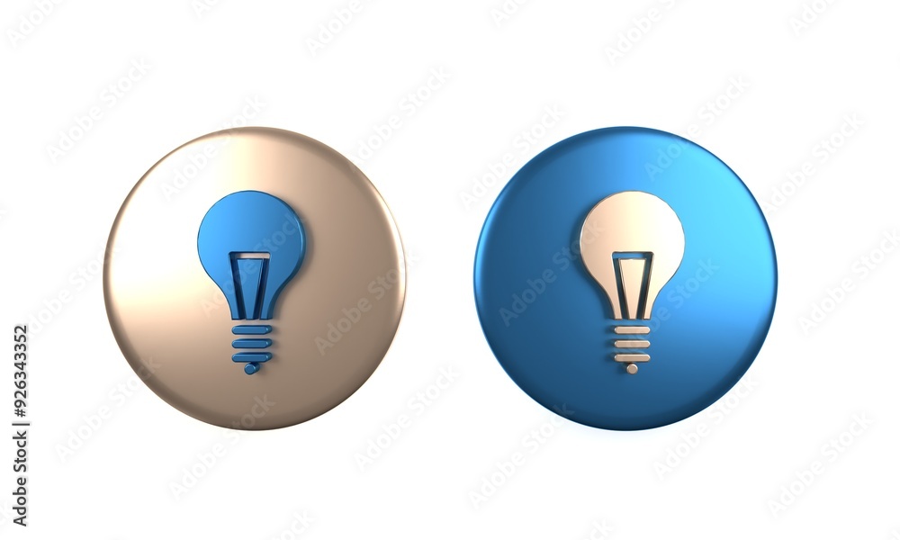 Colorful Light bulb with concept of idea icon isolated on white background. Energy and idea symbol. Inspiration concept. Circle button. 3D render illustration Colorful Light bulb with concept of idea icon isolated on white background. Energy and idea symbol. Inspiration concept. Circle button. 3D render illustration