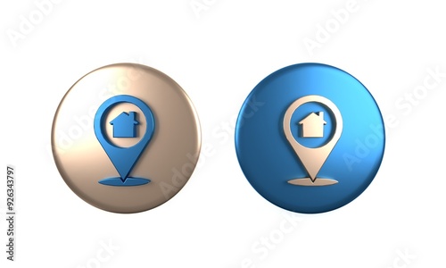Free Download Colorful Map pointer with house icon isolated on white background. Home location marker symbol. Circle button. 3D render illustration - GFXLoad