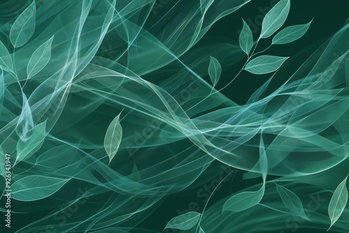 Abstract Green Leaves and Swirls