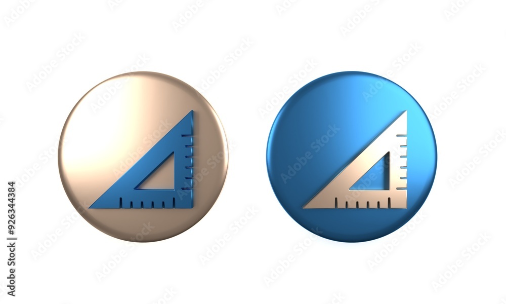 Colorful Triangular ruler icon isolated on white background. Straightedge symbol. Geometric symbol. Circle button. 3D render illustration Colorful Triangular ruler icon isolated on white background. Straightedge symbol. Geometric symbol. Circle button. 3D render illustration