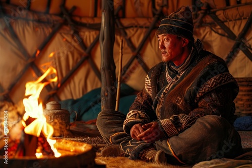 Wallpaper Mural Shaman Engaging with Community Member Inside Mongolian Yurt. Torontodigital.ca