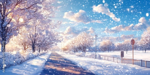 Winter Wonderland: A Mesmerizing Snowy Landscape in Anime Style, Perfect for Gaming Art and Storybook Illustrations in 4K photo