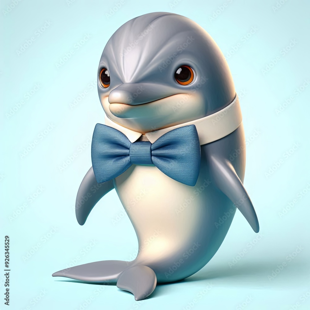 Fototapeta premium Cute Dapper dolphin with a bow tie 3d Generative aI