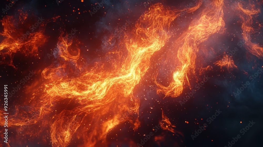 A vibrant depiction of swirling flames and cosmic elements in a dark space background. A vibrant depiction of swirling flames and cosmic elements in a dark space background.