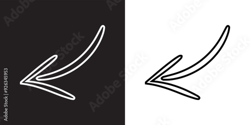 Curved arrow icon vector. Arrow pointer icon sign symbol in trendy flat style. Arrow left vector icon illustration isolated on black and white background	