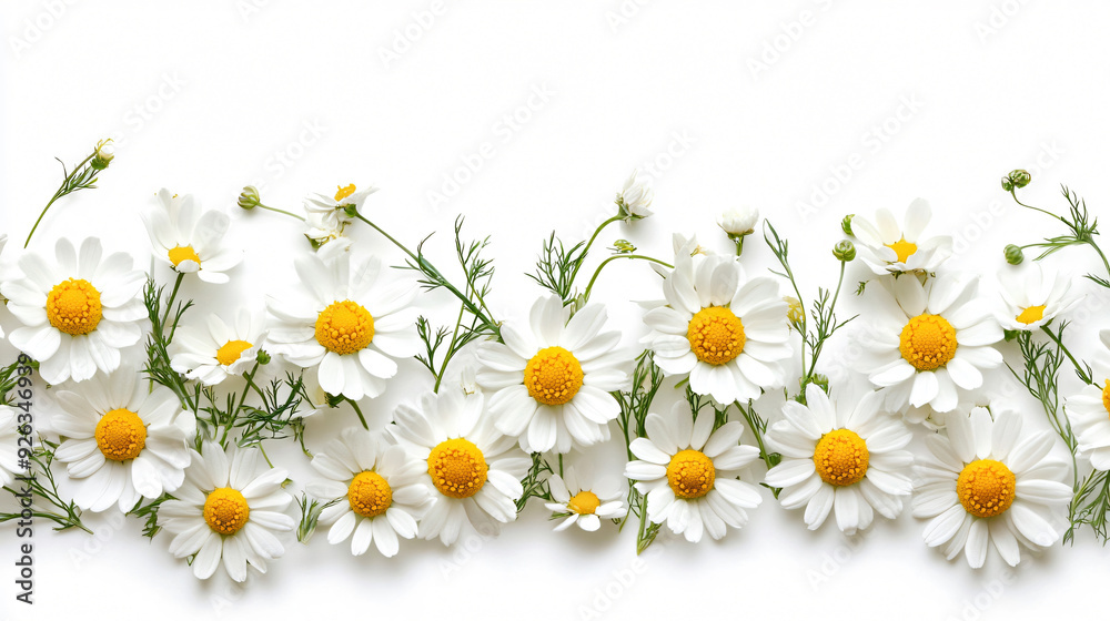 Fototapeta premium Chamomile Flowers Bunches on White Background