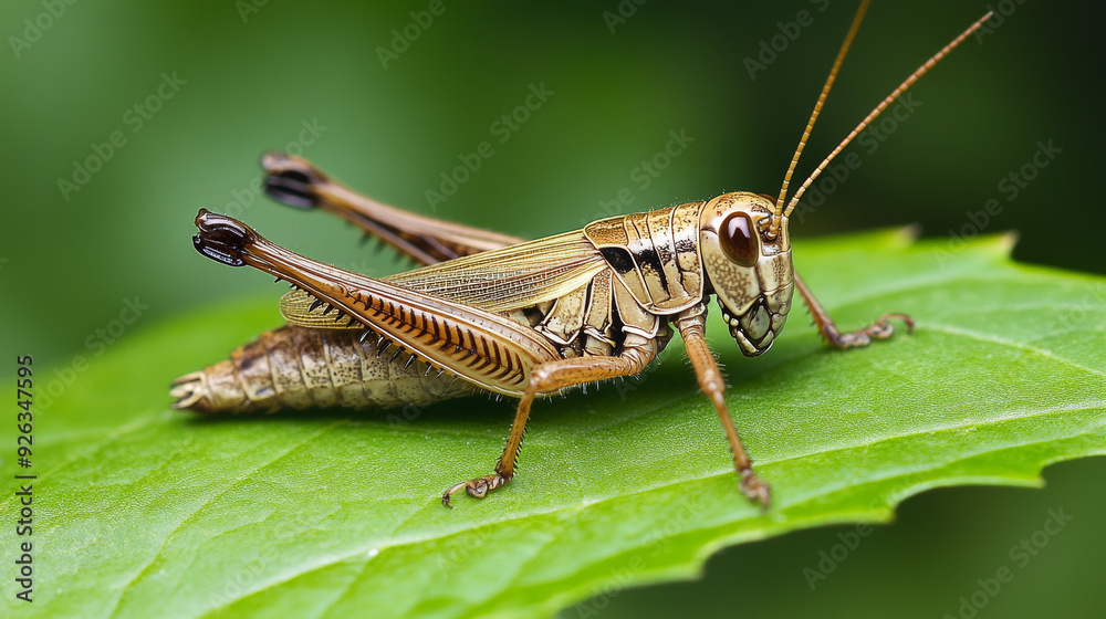 A grasshopper from Japan, the Japanese Rice Field Glasshopper, is seen resting on a green leaf. --ar 16:9 --v 6.1 Job ID: cc25a121-003a-4c60-acc2-6d3405b45f08 A grasshopper from Japan, the Japanese Rice Field Glasshopper, is seen resting on a green leaf. --ar 16:9 --v 6.1 Job ID: cc25a121-003a-4c60-acc2-6d3405b45f08