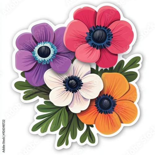 Wallpaper Mural A vibrant bouquet of four colorful anemone flowers showcasing beauty and elegance, perfect for floral designs and nature themes. Torontodigital.ca