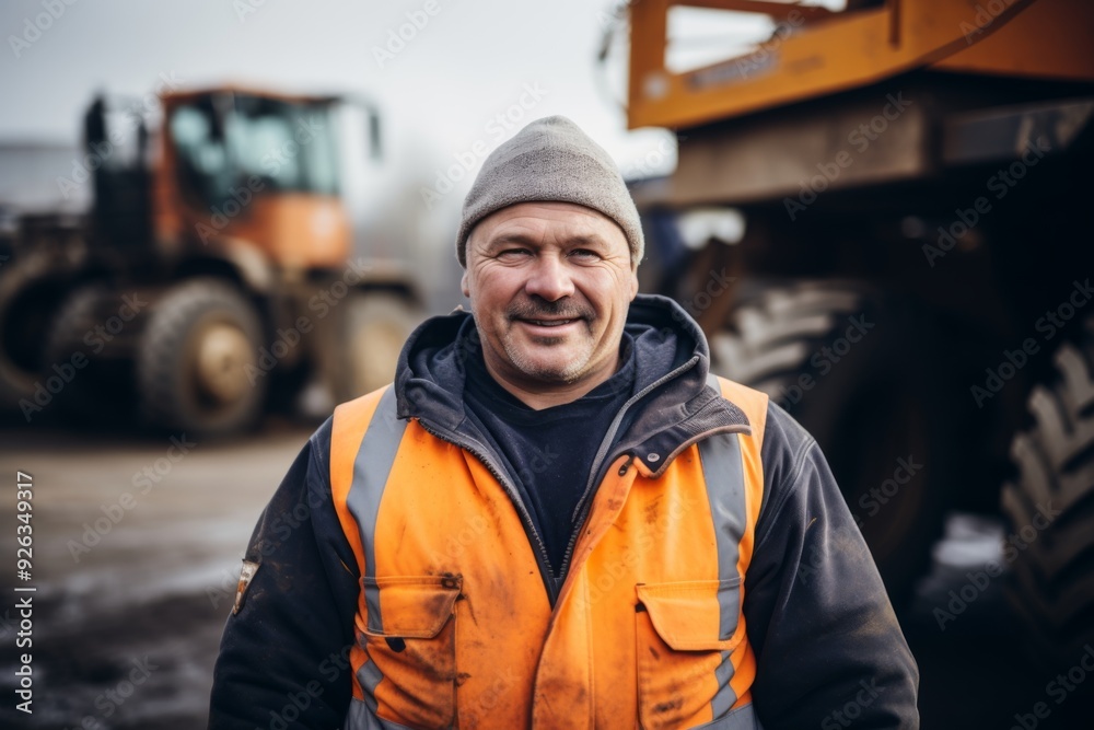 Smiling middle aged male heavy machinery driver