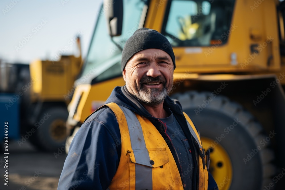 Smiling middle aged male heavy machinery driver Smiling middle aged male heavy machinery driver