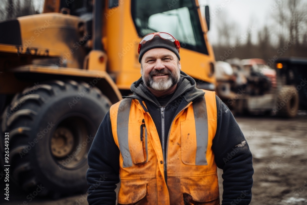 Smiling middle aged male heavy machinery driver Smiling middle aged male heavy machinery driver