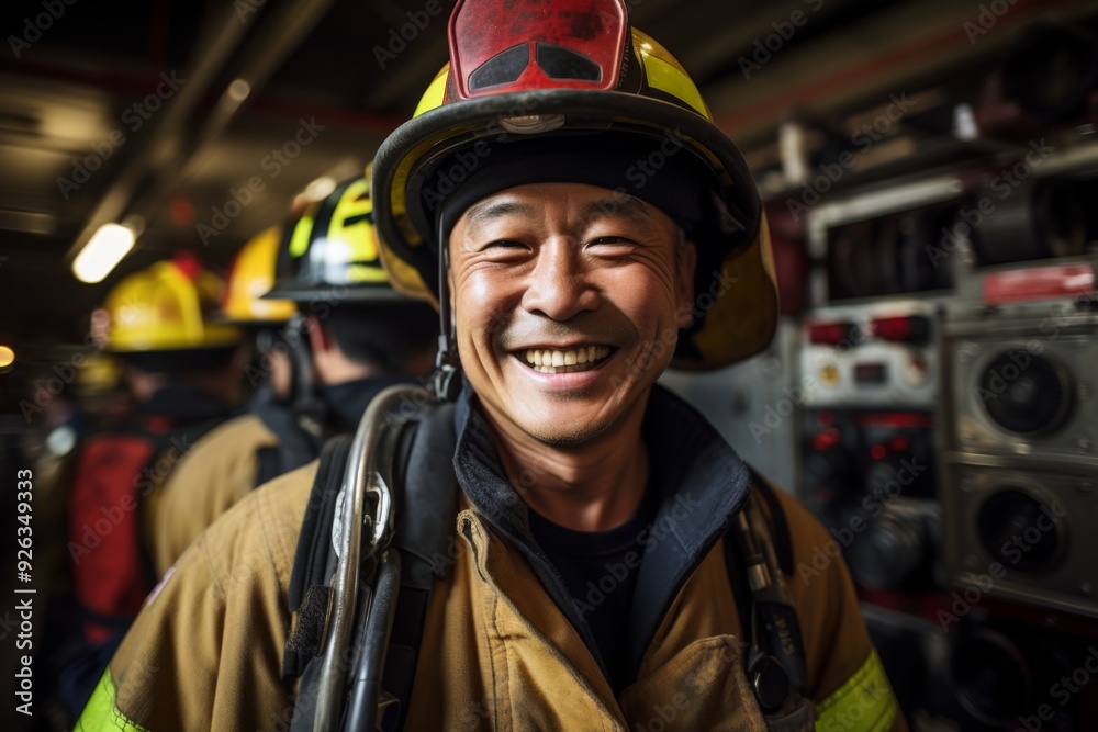 Portrait of a middle aged male firefighter in station Portrait of a middle aged male firefighter in station