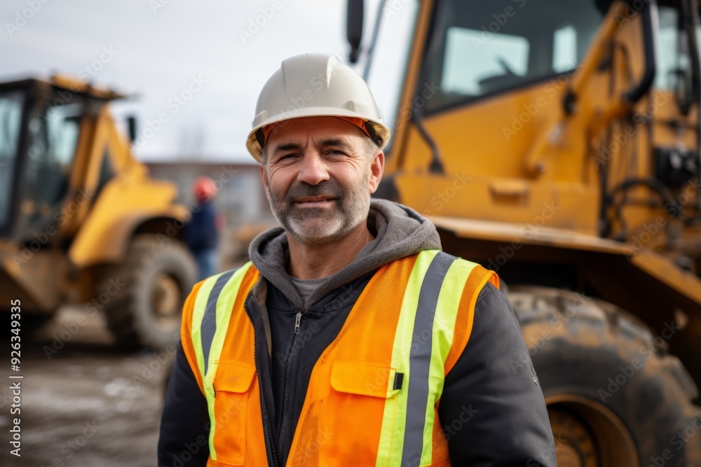 Smiling middle aged male heavy machinery driver Smiling middle aged male heavy machinery driver