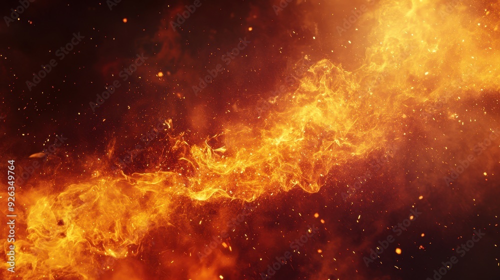 A vibrant display of flames and fiery particles against a dark background. A vibrant display of flames and fiery particles against a dark background.