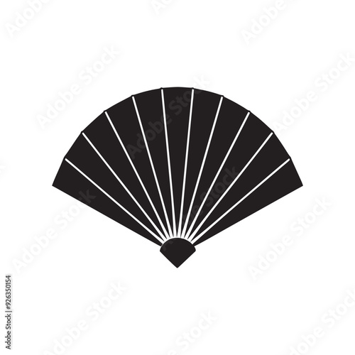 Hand Fan silhouette vector Design, Black silhouettes of Chinese, Color Fan vector, Japanese paper folding hand fans, Simple hand fan logo design 