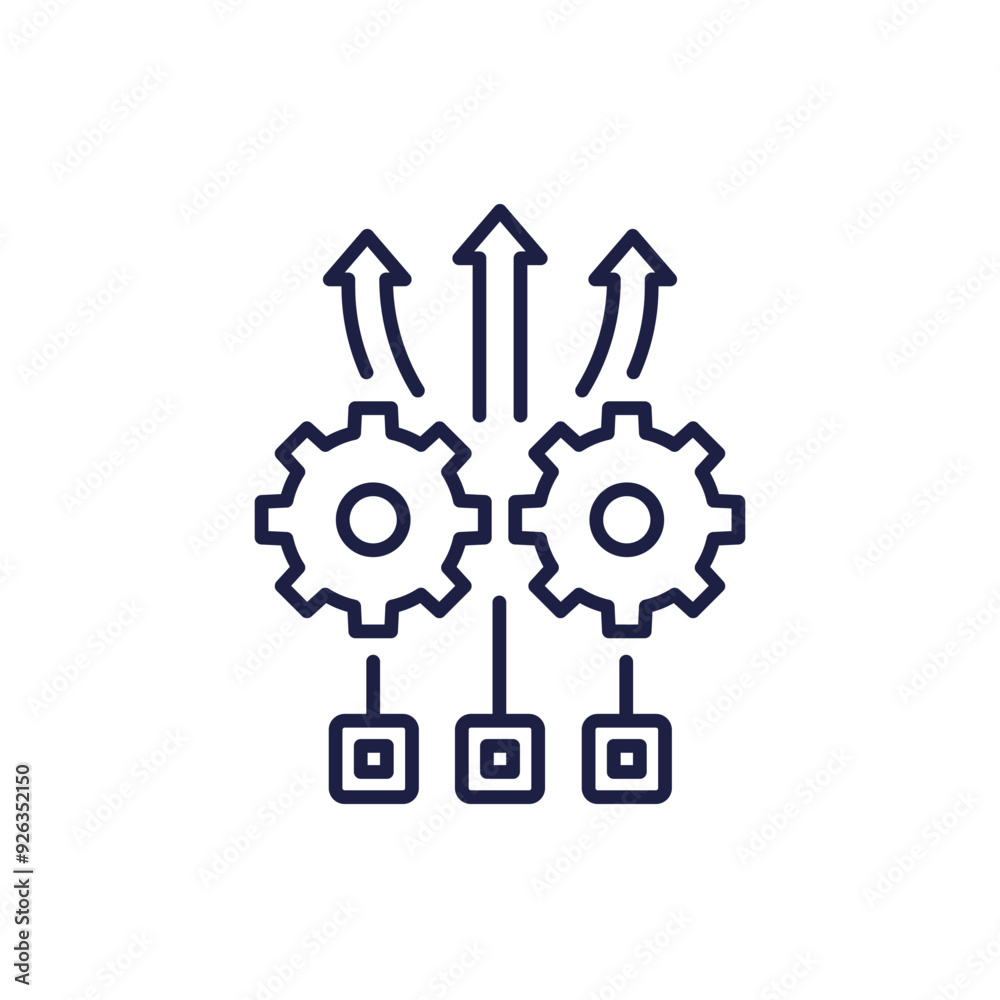 deployment process line icon with gears deployment process line icon with gears